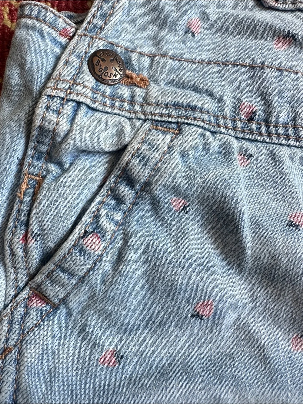 OshKosh B'gosh Light Blue Denim Shortalls with Pink Dot Accents